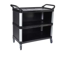 Service Trolley Black 3 Tier, Panelled Sides 1020x500x960mmH Service Trolley Black 3 Tier, Panelled Sides 1020x500x960mmH